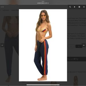 Aviator Nation WOMEN'S 5 STRIPE SWEATPANTS - NAVY // PURPLE ORANGE Size Large